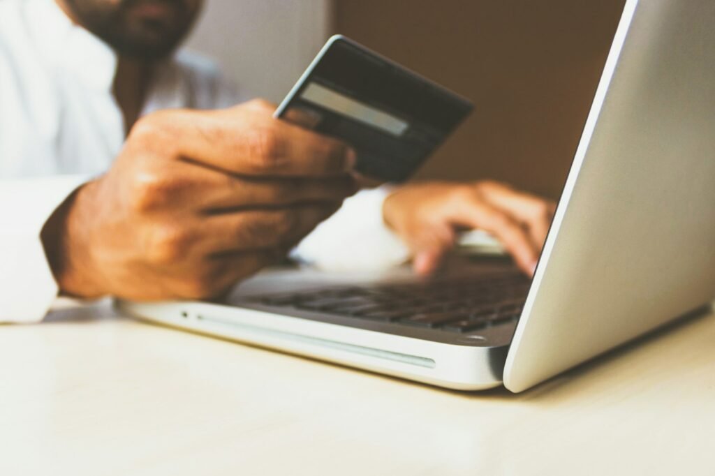 Customer completing an online checkout with a credit card