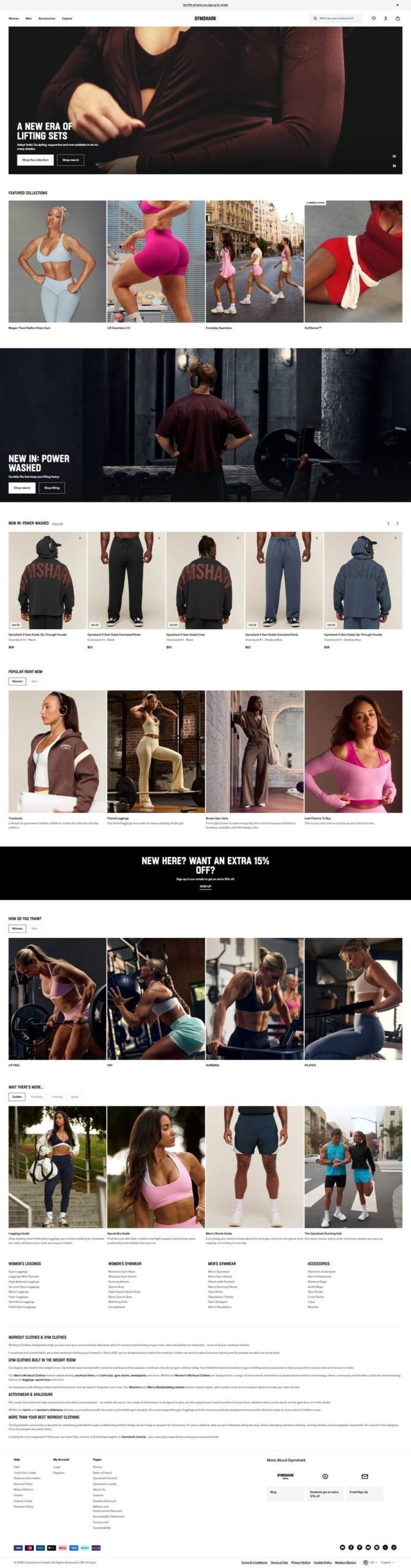 Gymshark Shopify store full homepage