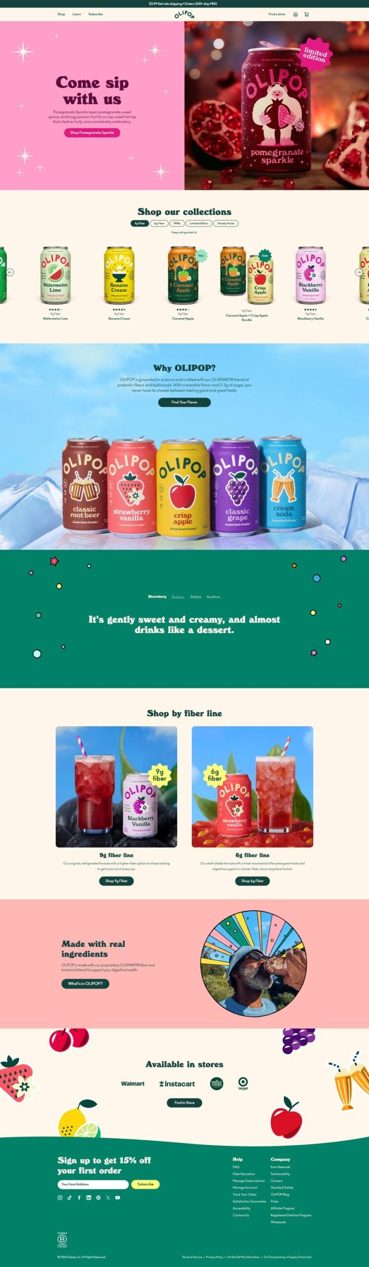 Olipop Shopify store full homepage