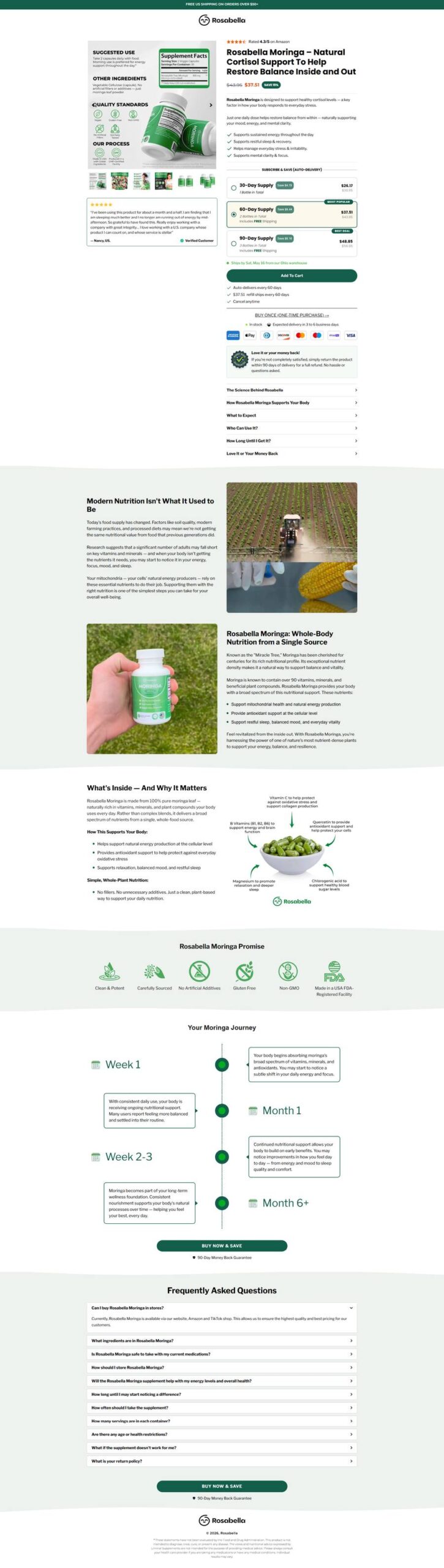 Rosabella Moringa CheckoutChamp product page funnel